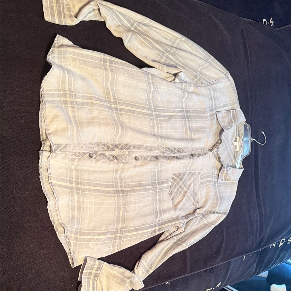 Maurices Beige Plaid Button Down Shirt